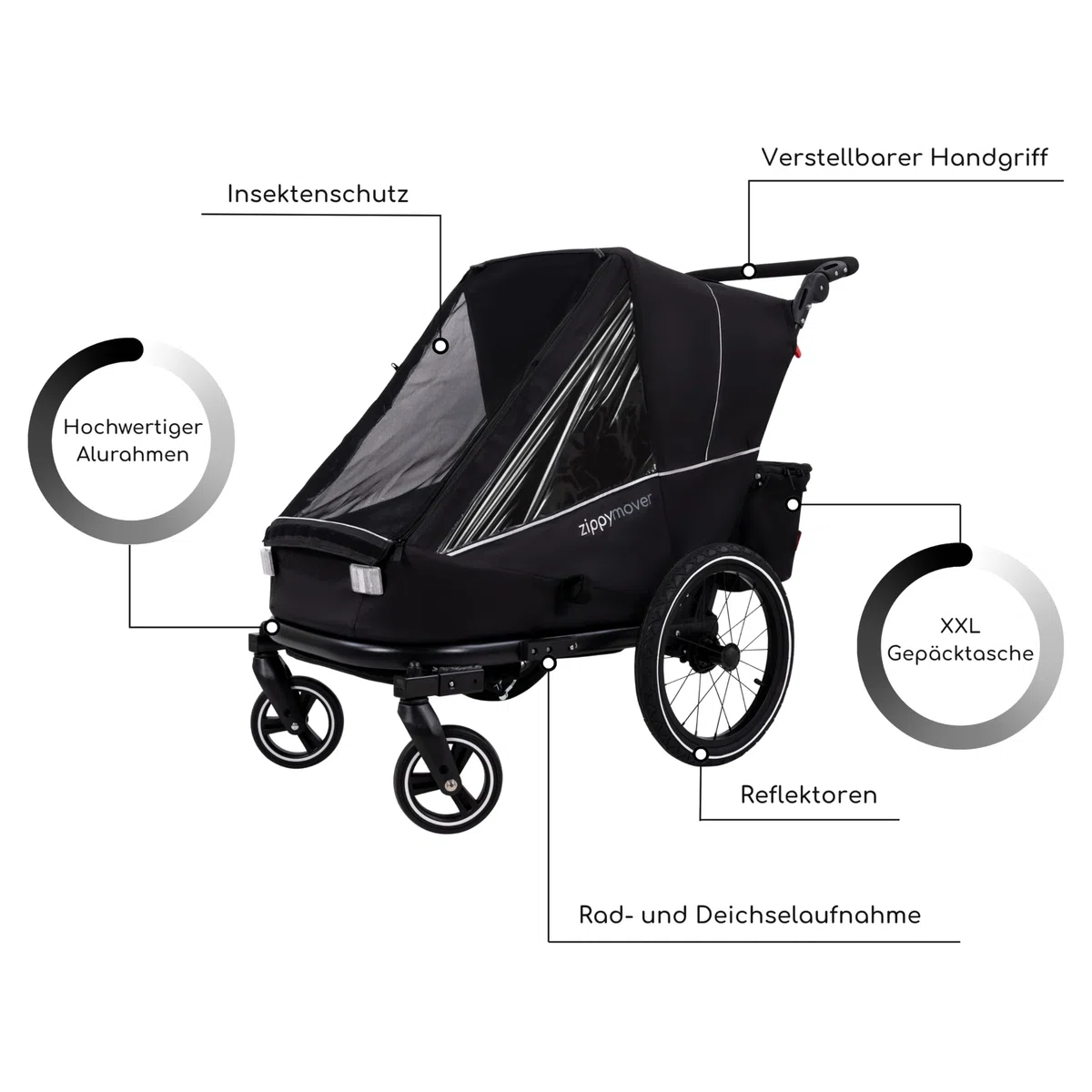 Sportlicher Kinderfahrradanhänger Einsitzer 1 Kind 3in1 Set Buggy Jogger Kinderwagen