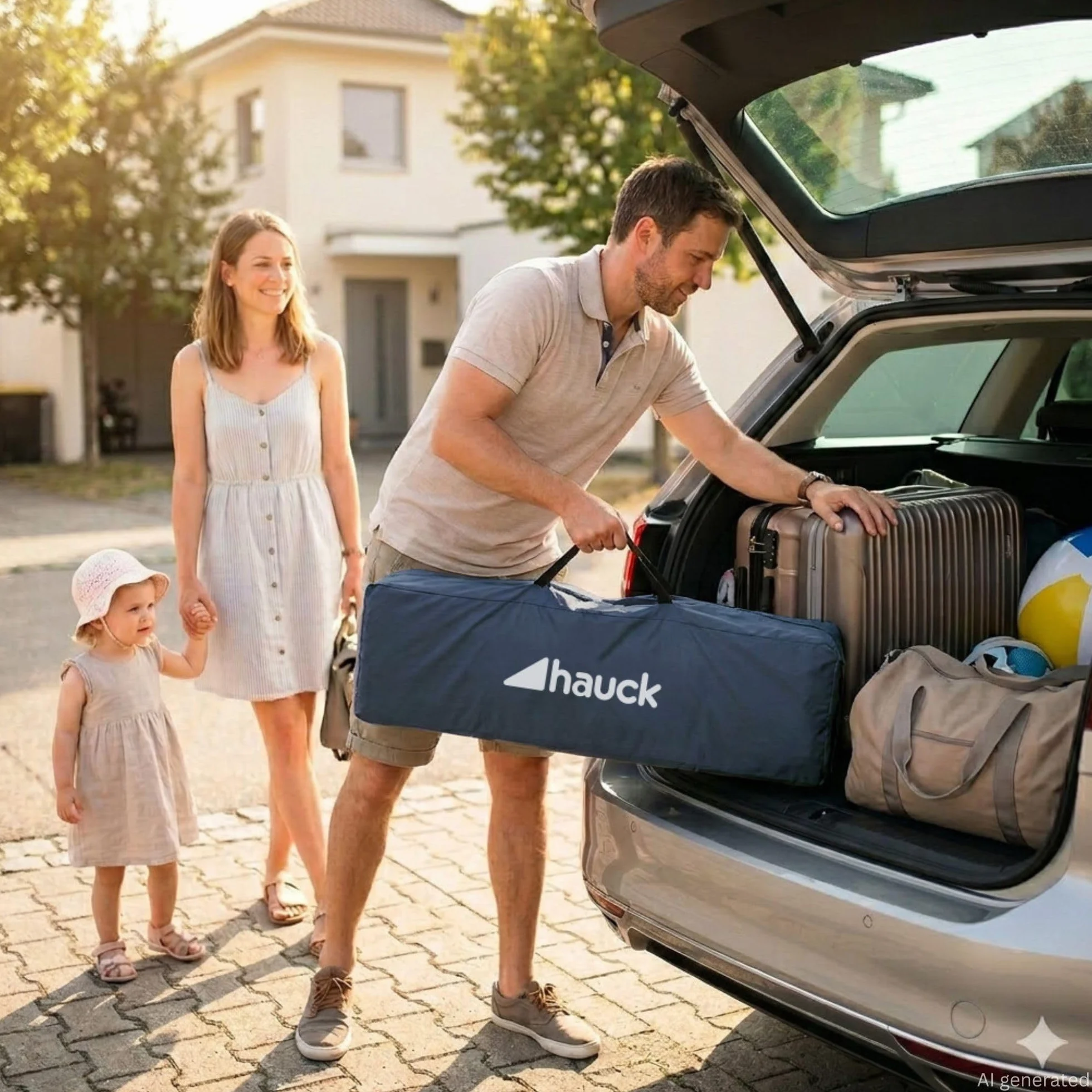 hauck Kinderreisebett Dream N Play Plus mit Transporttasche und Schlupf zum Spielen, Klein Zusammenklappbar, Baby Reisebett Kleinkind ab Geburt bis 15 kg (Navy/Aqua)