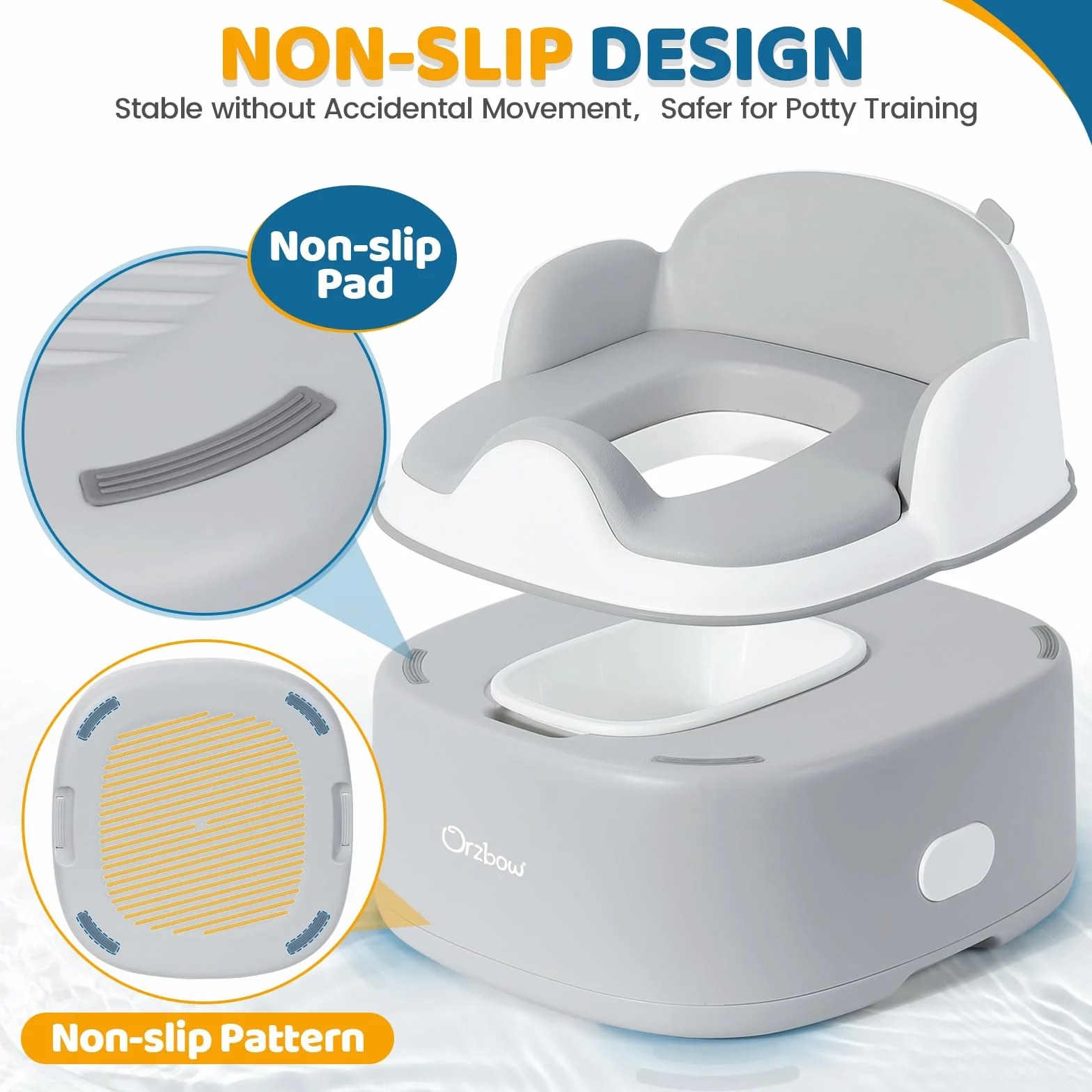 Orzbow Töpfchen für Kinder, 3-in-1 Toilettensitz Kinder mit Tritthocker, Verstaubar Kindertoilette mit Spritzschutz, Einfaches Design, Leicht zu Reinigen, Glatt und Gratfrei, Grau