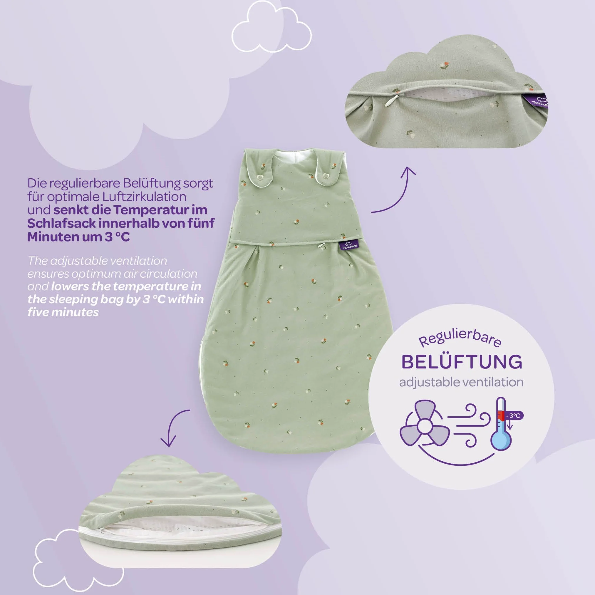 TRÄUMELAND – LIEBMICH Babyschlafsack Carota | atmungsaktiver Babyschlafsack | 2.5 TOG | mitwachsender Ganzjahresschlafsack für Sommer und Winter |Öko-Tex 100 zertifiziert | ab 0 Monate