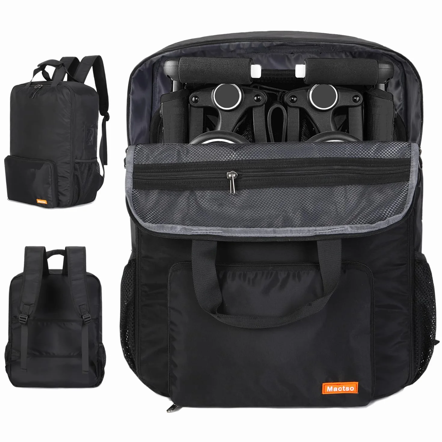 Mactso Kinderwagen-Reisetasche, kompatibel mit GB Pockit und GB Pockit Air Plus All Terrain, Leichter Kinderwagen-Reiserucksack für Flugzeug (Schwarz, M)
