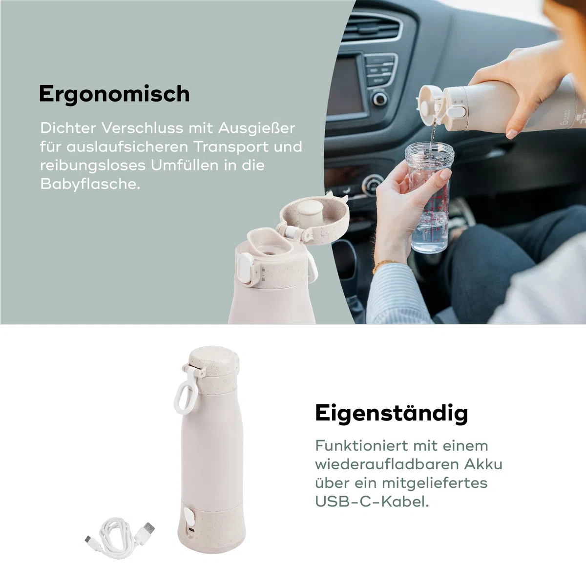 Babymoov Mobiler und kabelloser Flaschenwärmer Moov & Feed - Kapazität 340ml - Wasser oder Muttermilch - Einstellbare Temperatur - Warmhaltefunktion (bis zu 7 Stunden) -USB