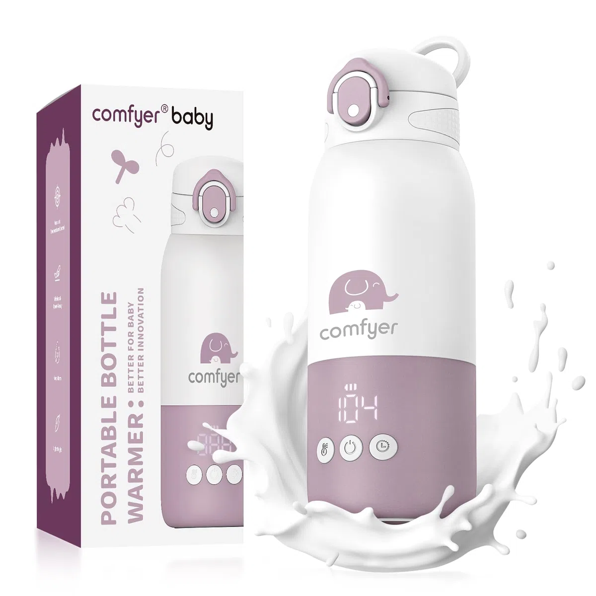Comfyer BW01 Tragbarer Flaschenwärmer Baby unterwegs für Baby, 12000mAh Akku, Schnelles Aufheizen 2 Min für Muttermilch&Wasser, Flaschenwärmer für Nachtfütterung, Auto, Flugzeugreisen On-the-Go