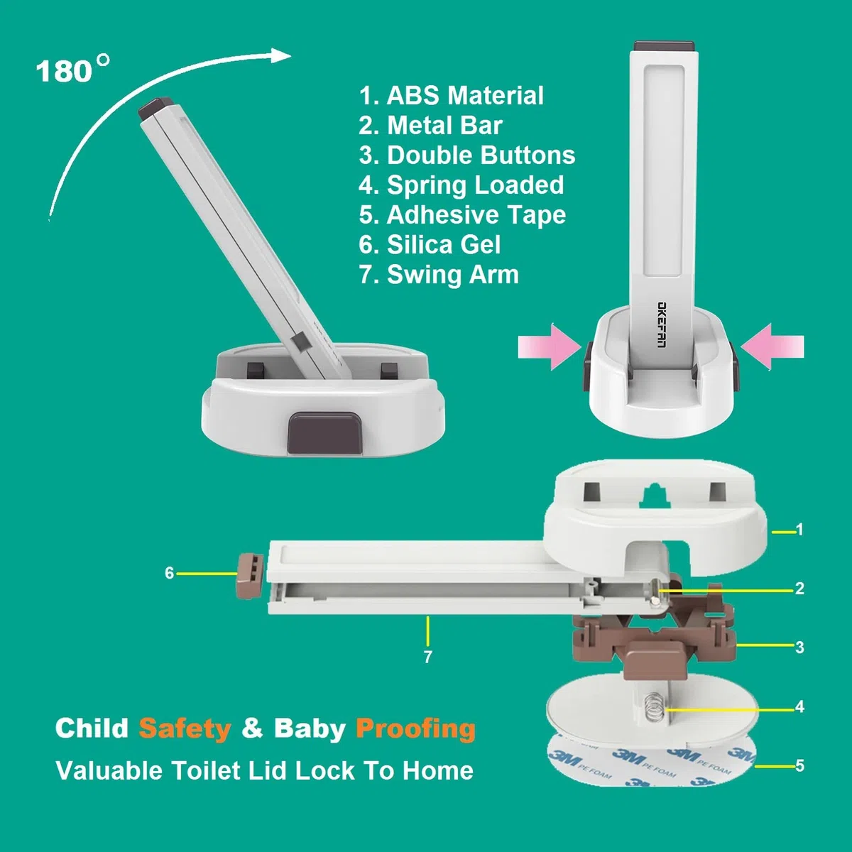 Toilettenschlösser Baby Proof – OKEFAn WC-Sitzschloss Kindersicherung für Kleinkinder Klebe Kinder Proofing Toilettendeckelschloss Einfach zu installieren, kein Bohren erforderlich (1)