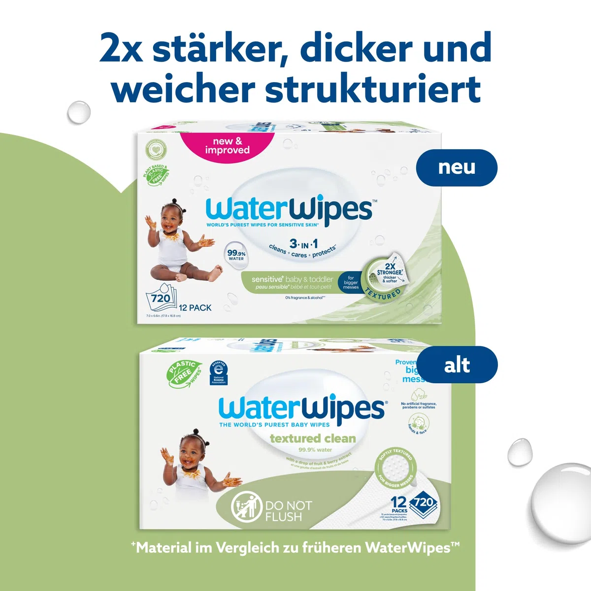 WaterWipes Sensitive+ Baby & Toddler Wipes, Baby- und Kleinkind-Feuchttücher, 720 Stück (12 Packungen), 3-in-1-Reinigung, Pflege, Schutz, 99,9% Wasser, strukturierte Reinigung, parfümfrei