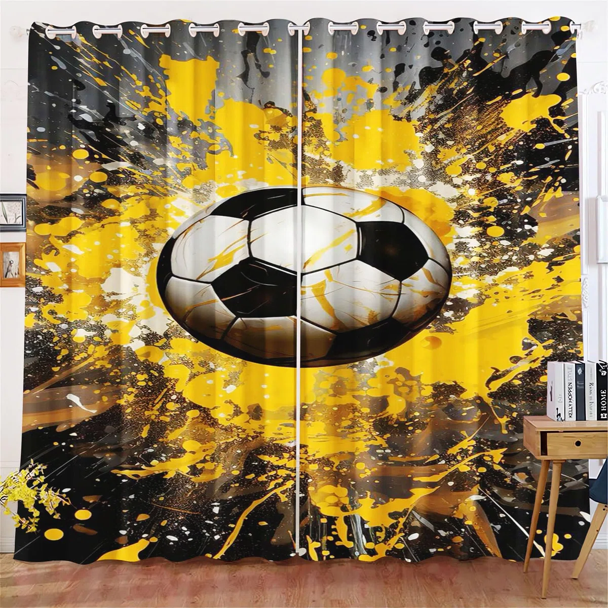 Fußball Gardinen Verdunkelungsvorhänge Für Kinderzimmer Jungen Fußball Sport Blickdicht Vorhänge Fußball Verdunkelungsvorhang Für Schlafzimmer (1,220x215cm(BxH)/ 110x215cmx2)