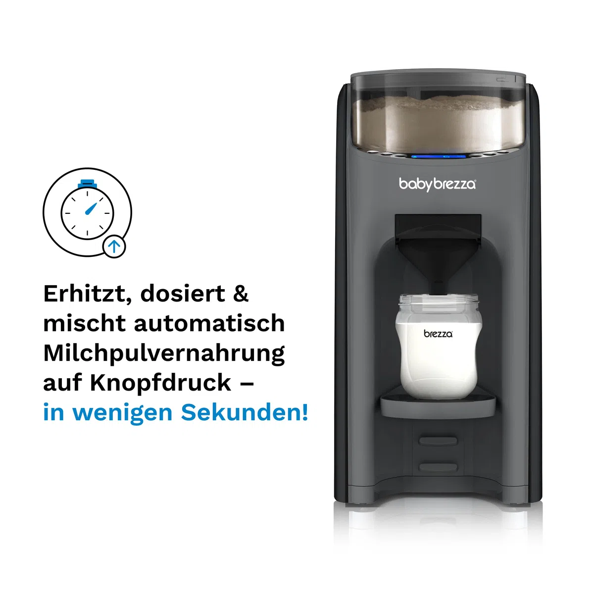 Baby Brezza Formula Pro Advanced automatischer Flaschenzubereiter | Mischt Milchpulver & Wasser perfekt – Mit 2 Milchpulvertrichtern (1 im Gerät, 1 extra) – 3 Temperaturen – BPA-frei - Charcoal