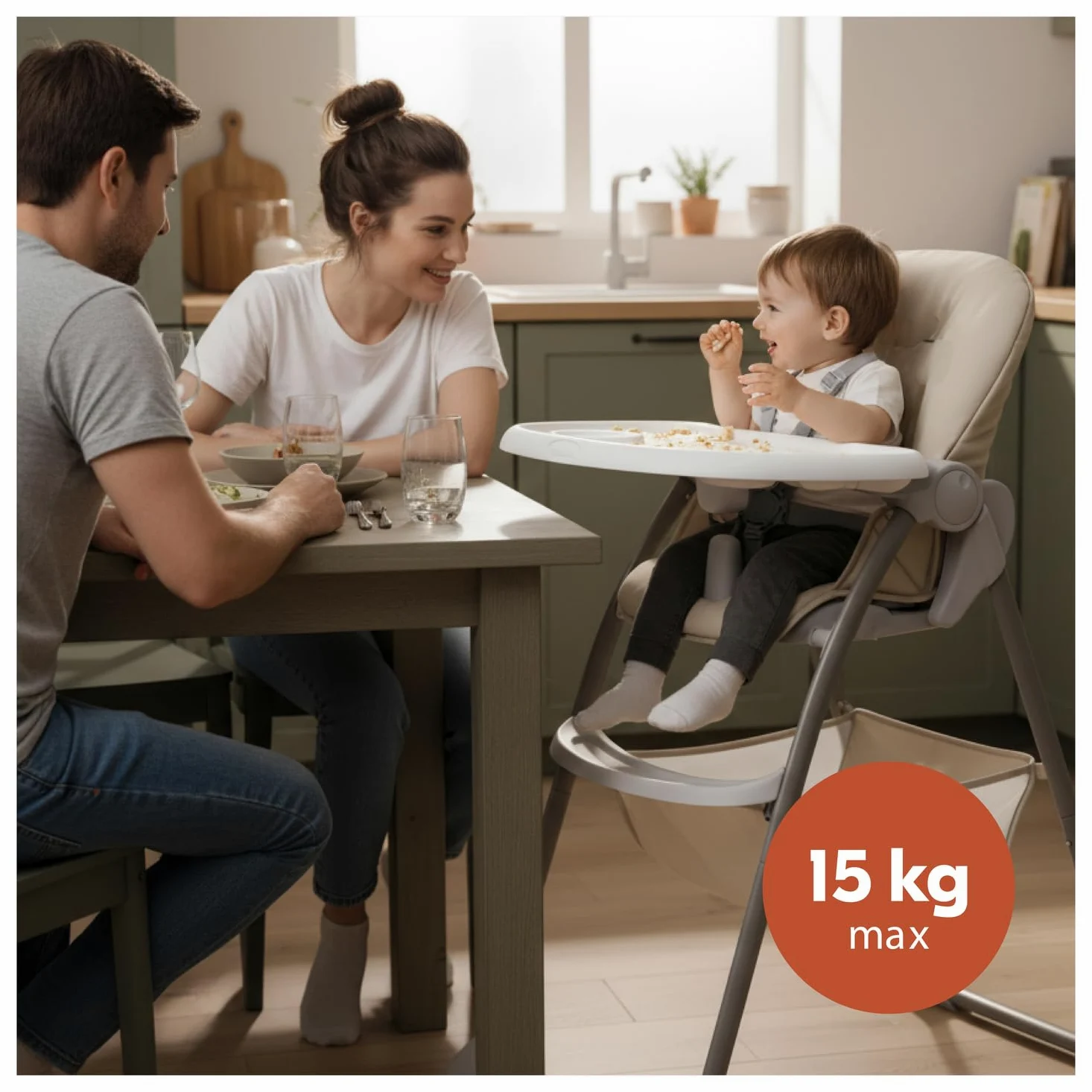hauck Sit N Fold, Dusty Mint - Faltbarer Hochstuhl für Kinder ab 6 Monaten bis 15 kg, mit 5-Punkt-Gurt, Rückenlehne & Essbrett Verstellbar, Bechervertiefung & Erhöhter Rand, Großer Korb