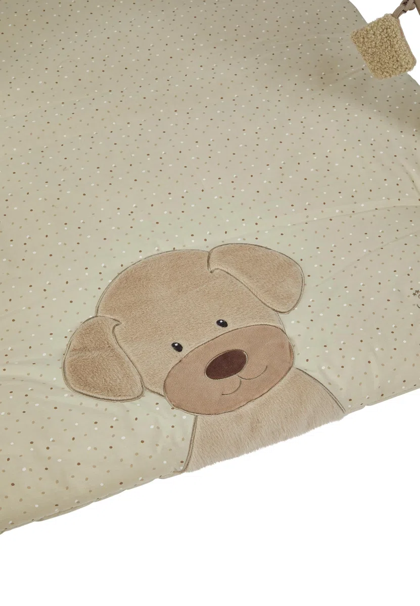 Sterntaler Spielbogen Hund Lucky - Spielbogen aus weichem Flausch, samtigem Velour und bedrucktem Baumwoll Mischgewebe - Baby Spieldecke mit Bogen und Spielfiguren zum Abnehmen, sandfarben