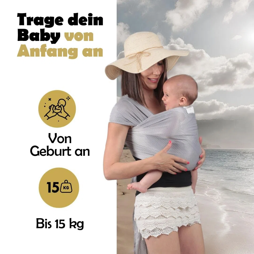 Amarsupiel | Wasser-Babytrage | Schnelltrocknend | Oekotex | Waterproof | Farbe Grau