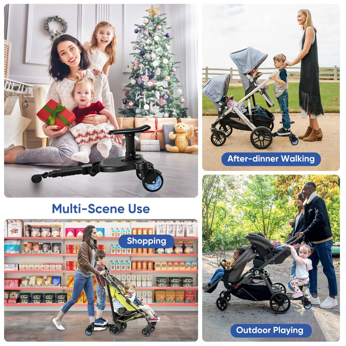 Buggy Board mit Sitz, Buggy Board für alle Kinderwagen, Trittbrett Mitfahrbrett universal, Kiddy Board für Kinder von 2-6 Jahren, Bearing 25KG (Blau)