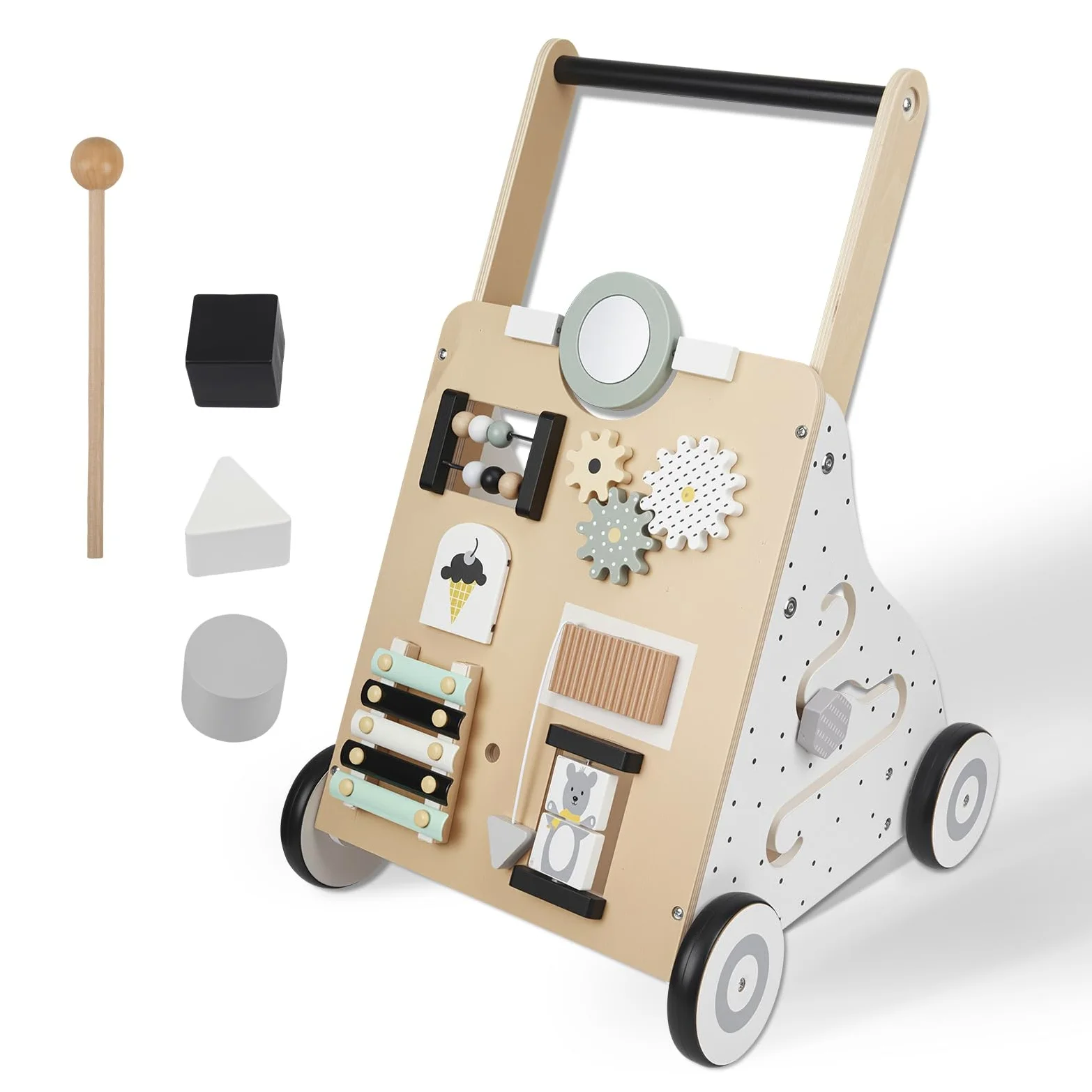 Lauflernwagen Baby,Aus Holz | Mit Activity,9 In 1 Lauflernhilfe Mit Montessori Spielzeug Multifunktion,Baby Walker Für Babys Ab 12 Monaten