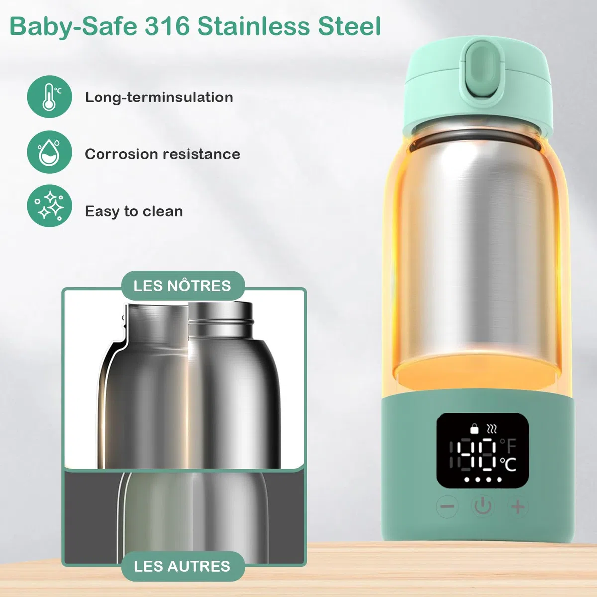 Tragbarer Flaschenwärmer Baby für Unterwegs, Schnelles Aufheizen Muttermilch und Wasser, Lange Akkulaufzeit mit 12000mAh Akku, 500ml Kapazität, Babyflaschen Wärmer für Zuhause, Camping, Reisen