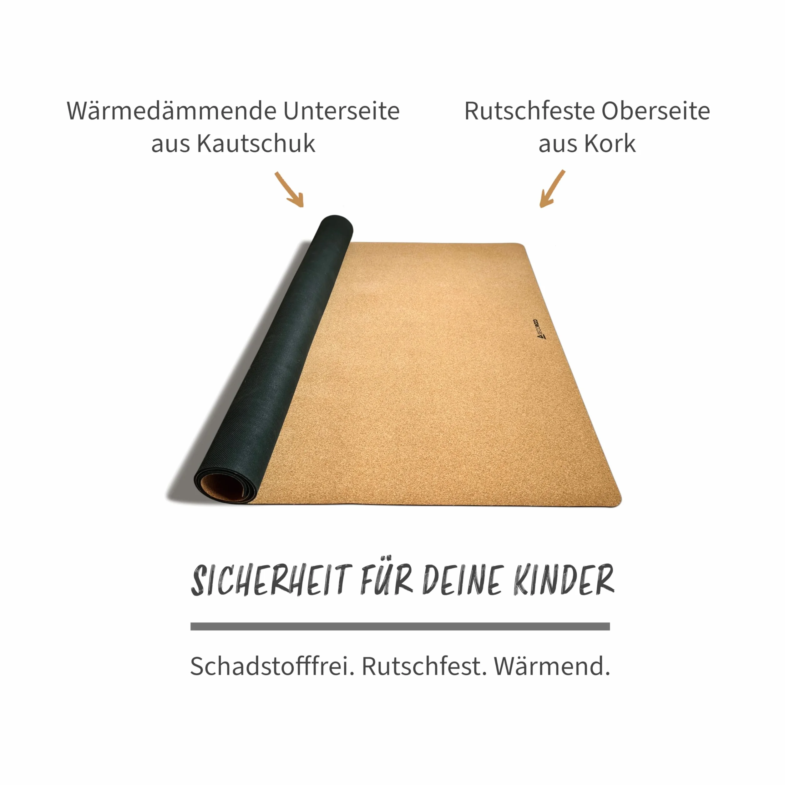 Spielmatte aus Kork. Schadstofffreie Krabbelmatte für Babys und Kinder. Natur 160x110 cm