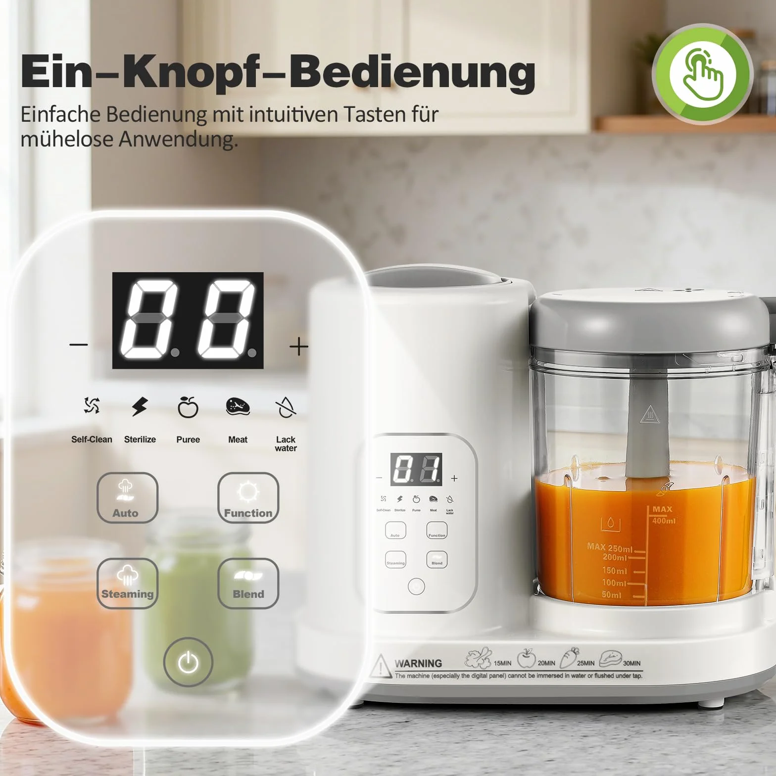 TopStrong Babynahrungszubereiter, Baby Food Maker Dampfgarer mit Dämpfen, Mixen, Auftauen & Erwärmen, Multifunktions Babybrei Zubereiter mit Selbstreinigungsfunktion, Küchenmaschine für Babynahrung