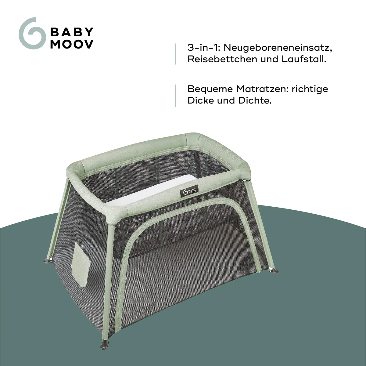 Babymoov Moov & Comfy 3-in-1 Reisebett für Babys und Kleinkinder - bis 20kg, mit zwei Ebenen, Beistellbett für Neugeborene