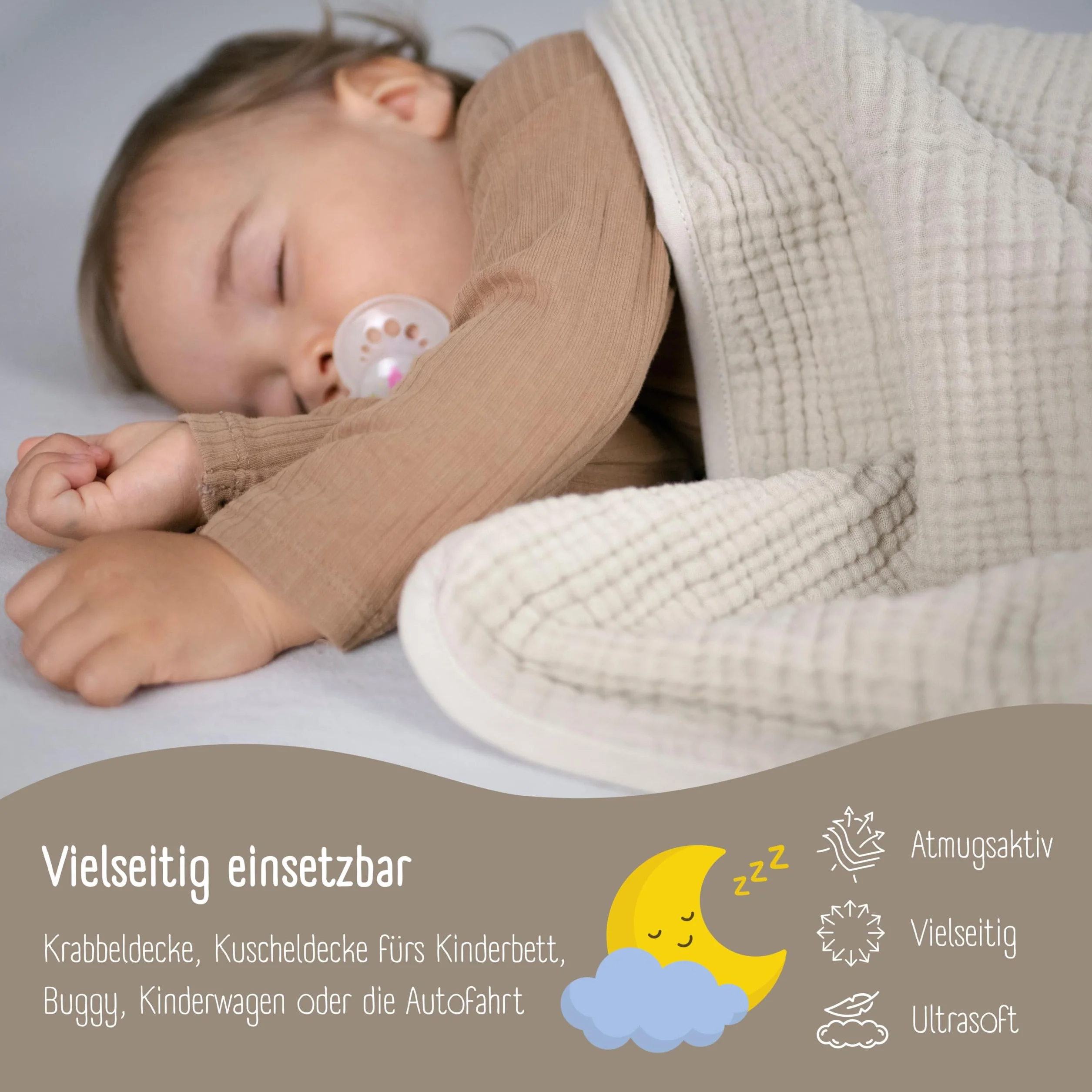 BEARFOOT Musselin Babydecke, Fleecedecke aus Baumwolle, flauschig (Summer Sand) | Flauschig weiche Kuscheldecke für Baby & Neugeborene, Geschenk für Junge & Mädchen zur Geburt