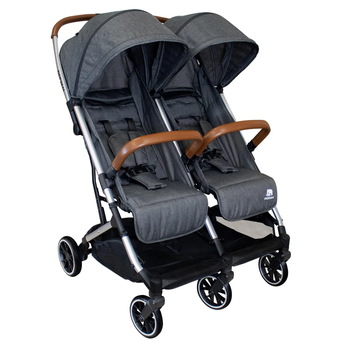 Deryan Rolo X2 Kinderwagen Buggy 2 in 1 - Buggy klein zusammenklappbar - Geburt bis 4 Jahre - Baby Wagen pro Sitz belastbar bis 22kg - Kinderbuggy klappbar - KOMPAKT & FALTBAR - Grau