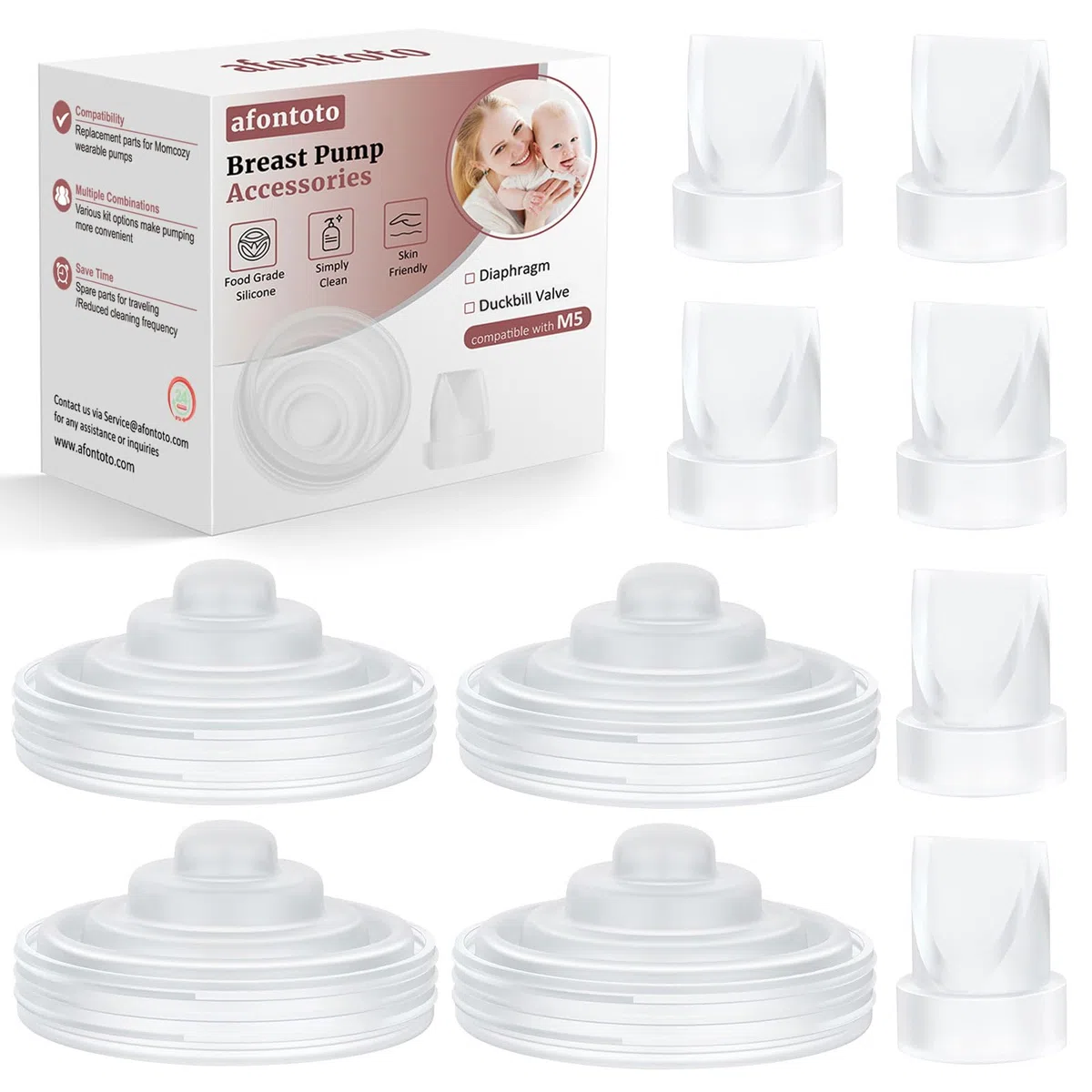 10 Stück Milchpumpen-Teile, 6 Stück Silikon-Entenschnabelventil und 4 Stück Silikonmembran, kompatibel mit M5 tragbarer Milchpumpe, M5 Milchpumpen, Ersatzzubehör, Stillzubehör-Set