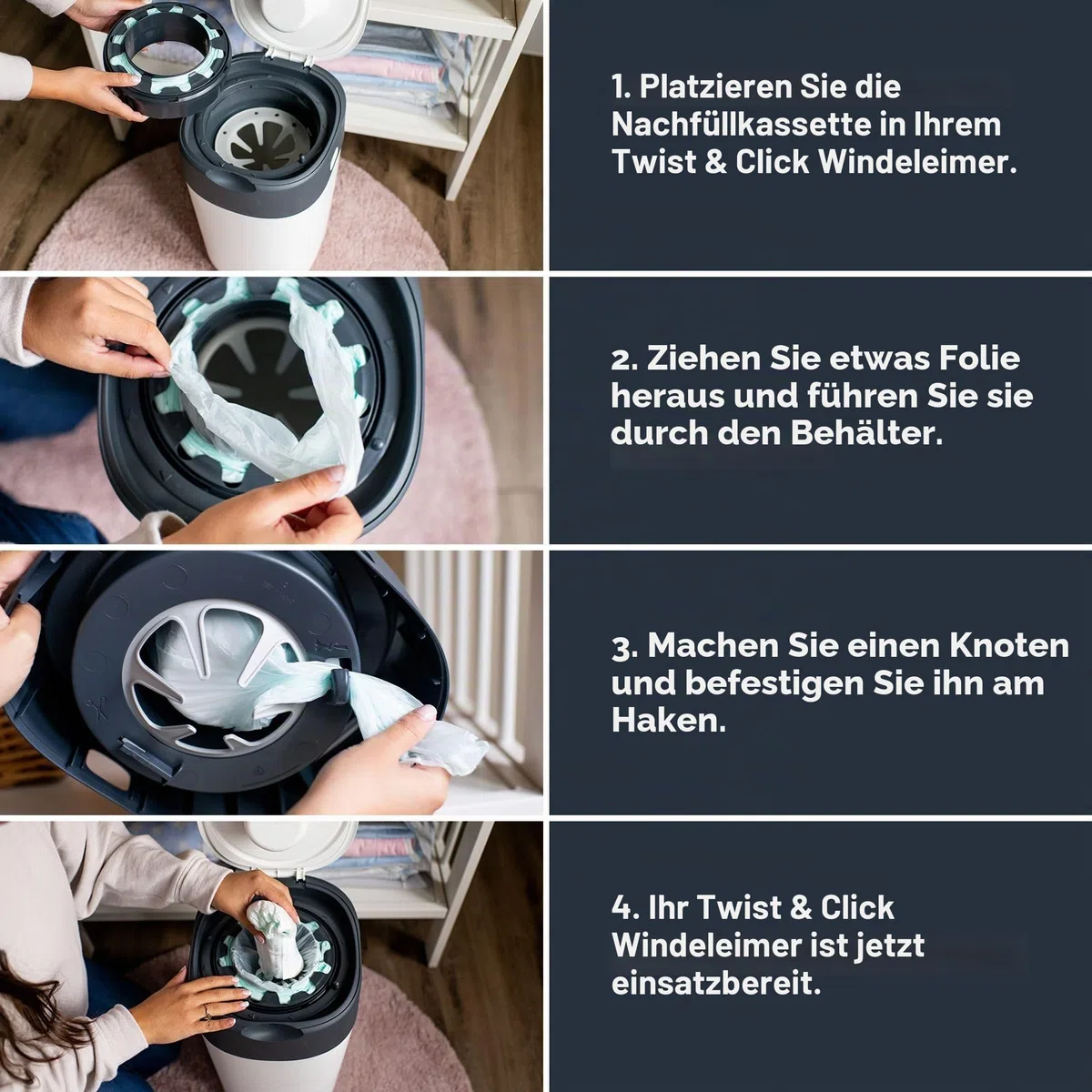 Tommee Tippee Nachfüllkassetten für Twist & Click Advanced Windelentsorgungssystem mit Nachhaltig Bezogener Antibakterieller GREENFILM-Folie, 12-er Pack