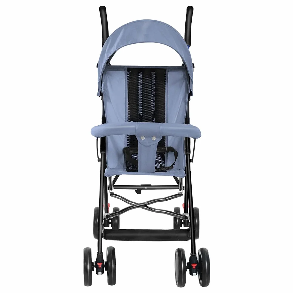 4 Kinderwagen mit leichtem Rahmen, mehreren Positionen, kompakt und leicht, für 6 Monate bis 4 Jahre, bis zu 25 kg, Beinstütze, verstellbares Verdeck mit großem Korb - D-blau
