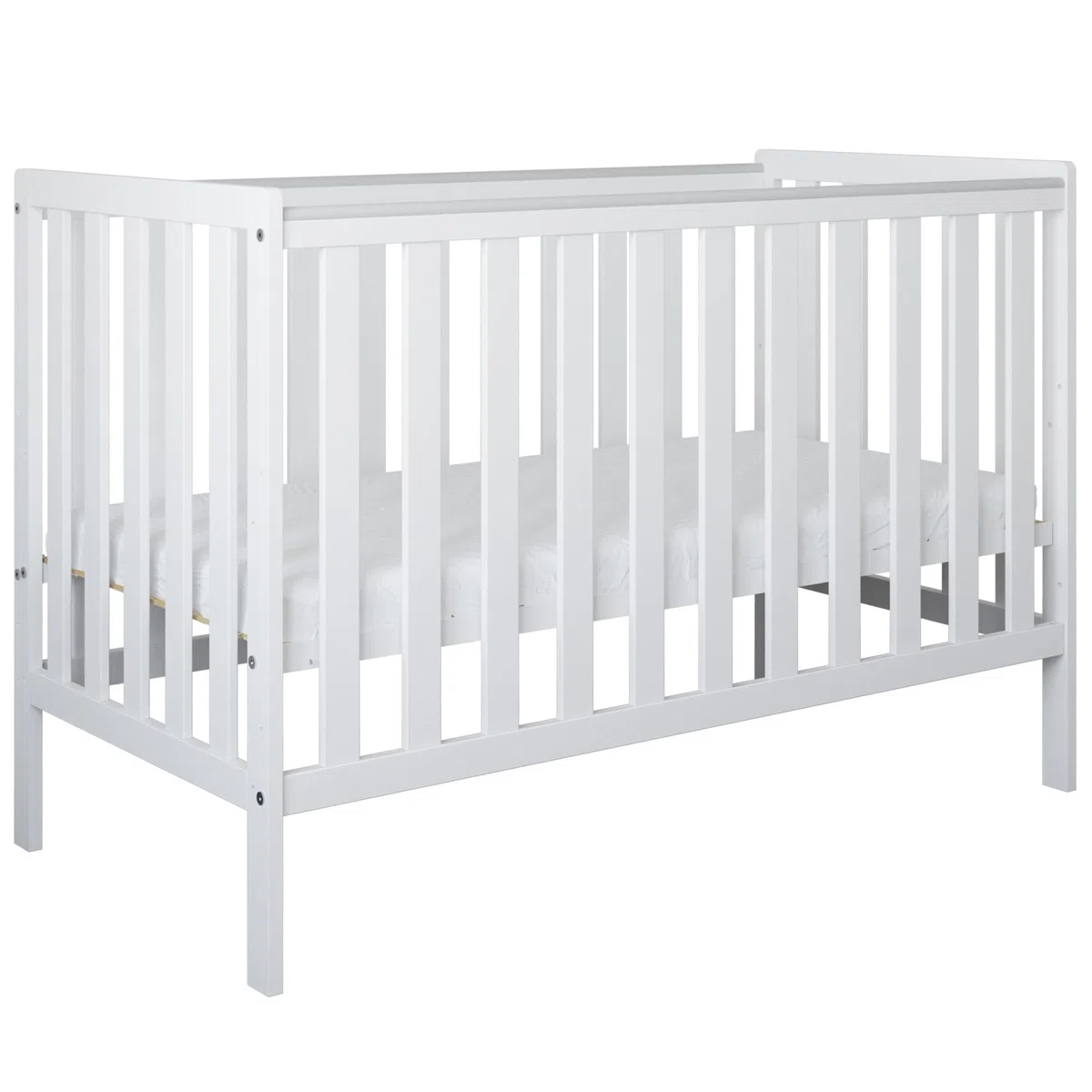 zee Bambi Weiß 2in1 Babybett Set 120x60 cm mit Schutzbarriere + Wickelkommode mit Wickeltisch Babyzimmer Möbel Set Kinderbett Umbaubar zum Juniorbett Baby Bed Robustes Gitterbett