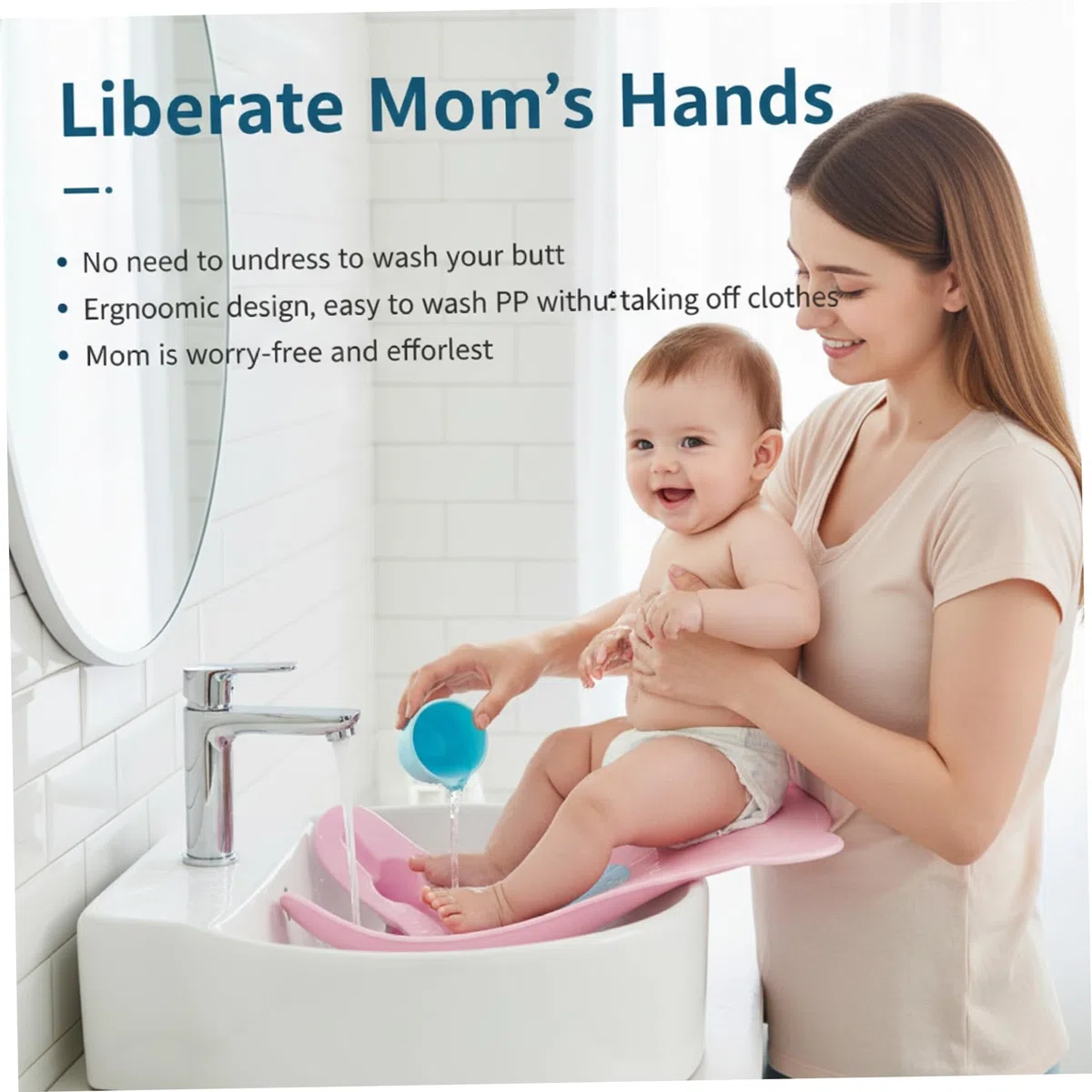 Baby-Waschbecken-Badewanne, tragbares Baby-Bidet, Badewannenunterstützung für Neugeborene, freihändiges Spülen, Po-Waschmaschine, für Waschbecken, einfacher Windelwechsel