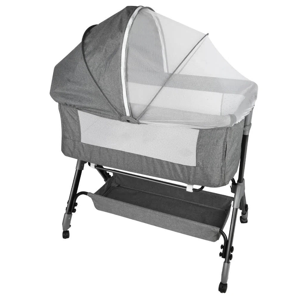HUOLE 3 in 1 Beistellbett & Babywiege & Reisebett, 4-stufig Höhenverstellbares Babybett, neigbar, Kinderbett, Stubenwagen für Babys bis 25kg belastbar-104 * 52 * 100-110cm – Leinengrau