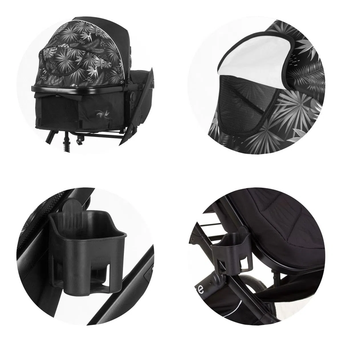 Chipolino Kinderwagen 2 in 1 Amore Getränkehalter Wickeltasche Fußabdeckung Korb schwarz gemustert