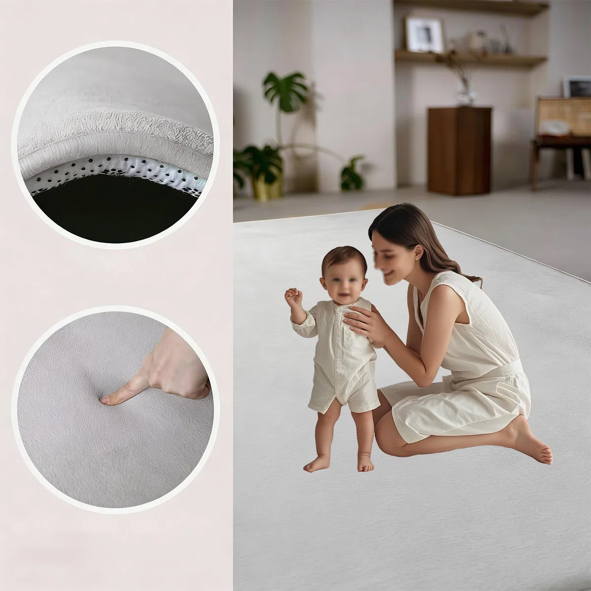 Baby Spielmatte, 200 x 400 cm x 2cm dick großer Rutschfester Kinderteppich, Memory-Schaumstoff Krabbelmatte für Bauchlage, Krabbelmatte Baby Faltbar Spielmatte Kinder Spieldecke Silbergrau