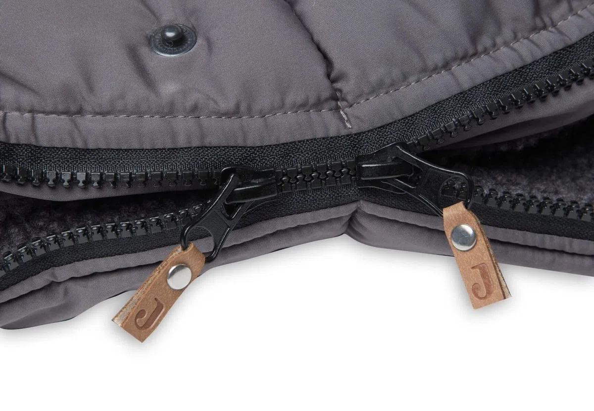 Jollein Fußsack Grey - Für Buggy und Kinderwagen - Für 3-Punkt- und 5-Punkt-Gurt - Mit Teddy Gefütterter Fußsack Kinderwagen - Wasserabweisend - Grau