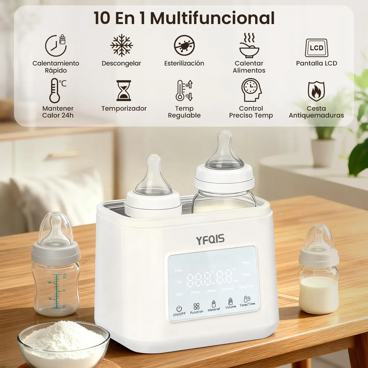 Erhitzt Doppel-Flaschen, 10-in-1 Sterilisator, Aufwärm/Auftauen von Muttermilch und Pürees, präzise Temperaturkontrolle, mit LCD-Display, Timer, automatische Abschaltung, BPA-frei