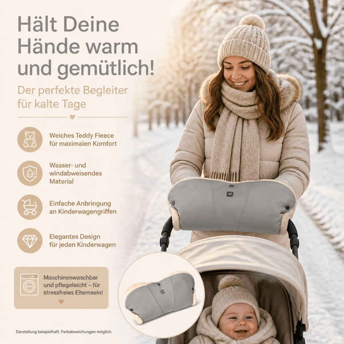 Moon Handmuff Premium & Windel Blaubaer | Passend für Kinderwagen & Buggy | Wasser- und windabweisender Handwärmer mit kuscheligem Innenfutter, | Handschuhe Ideal für kalte Tage | Einfach anzubringen