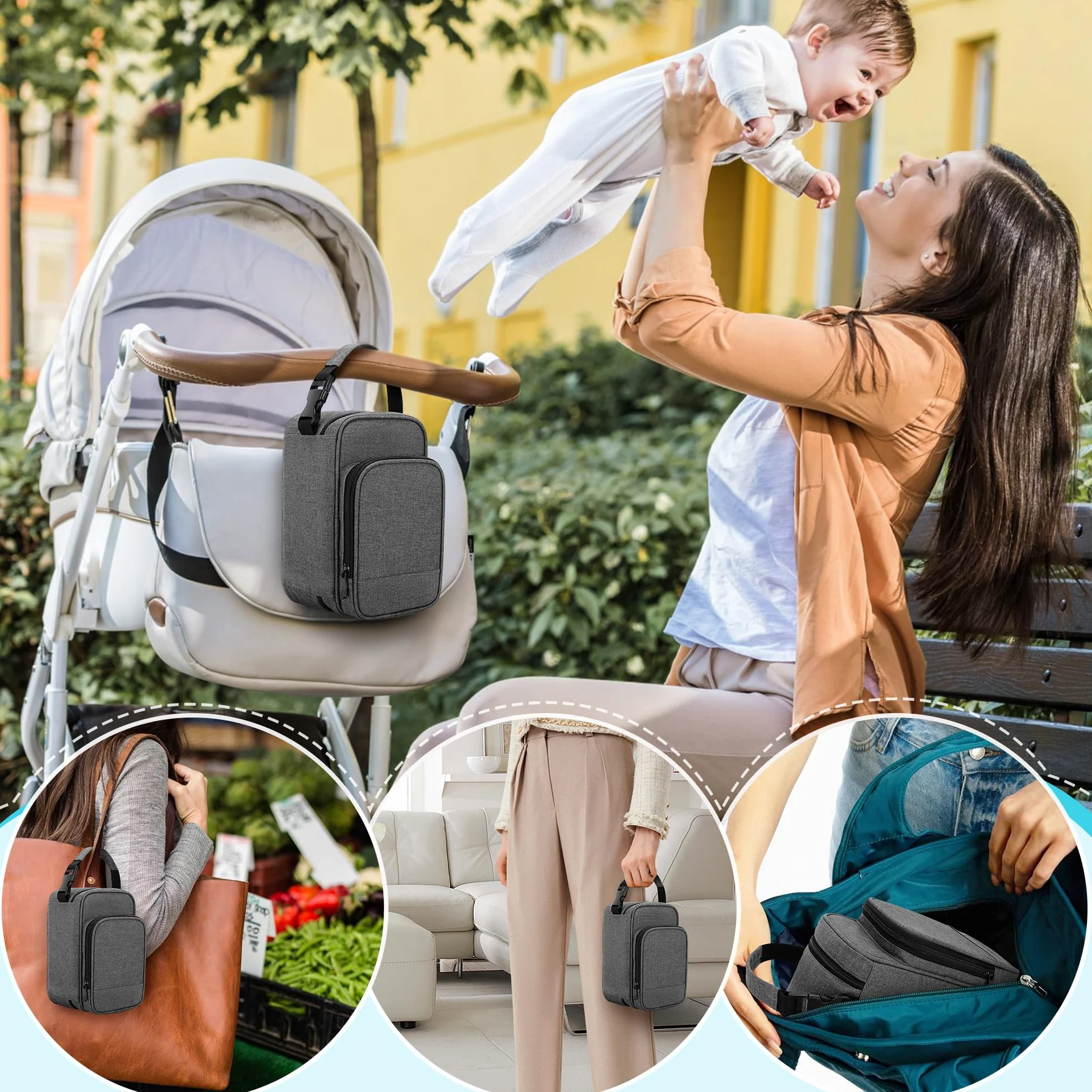 BAFASO Kühltasche für Muttermilch, Isoliert Muttertasche mit 4 Kühlakkus, Brustmilch Aufbewahrung Tasche mit Kühlelement, Reisetasche für Muttermilchbeutel, Grau