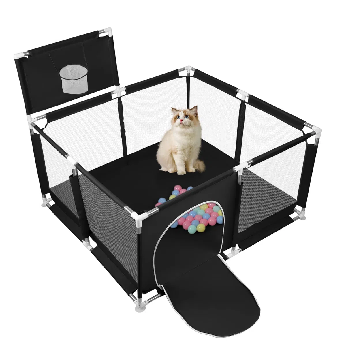 Laufgitter für Babys, modular, großer Laufstall klein, Spielplatz mit Ball, modular, faltbar, großer Laufstall mit Reißverschluss 126 x 126 x 66 cm, schwarz
