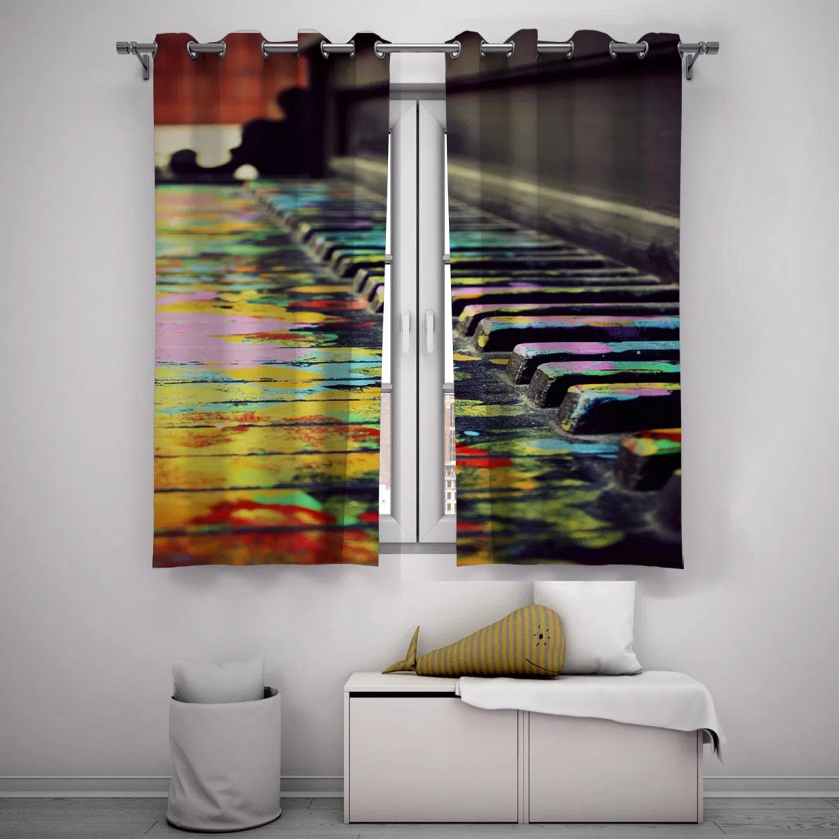 Bunte Moderne schicke Verdunkelungsvorhänge für Kinder Kinderzimmer Klavier Keyboards Fenstervorhänge Energiesparende Vorhänge 214 x 117 cm