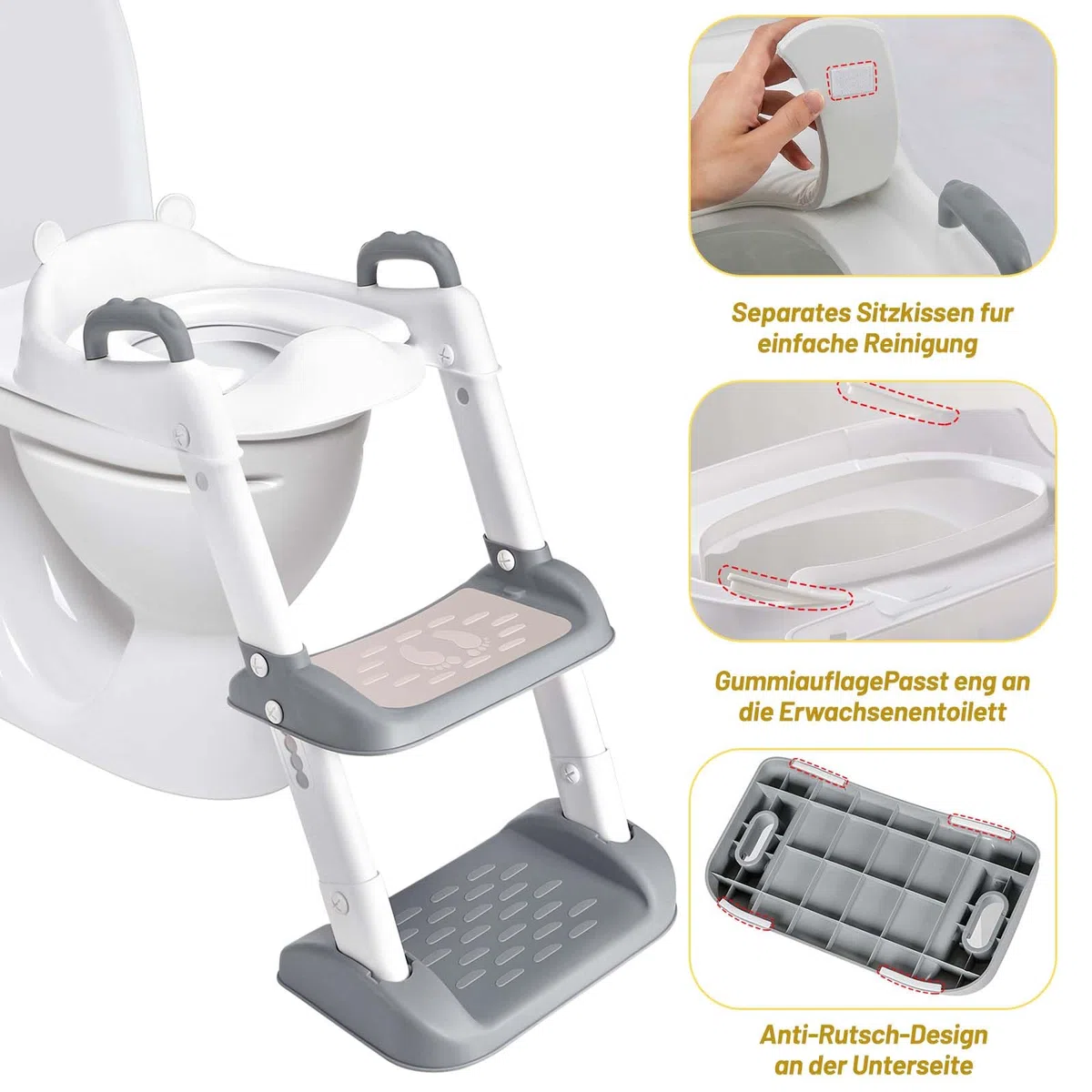 Mkitnvy Toilettensitz Kinder Kinder WC, Toilettensitz Toilettentrainer mit Treppe, Verstellbar Toilettentrainer mit PU Gepolsterter, Spritz- und Rutschfestes, für Jungen und Mädchen Baby