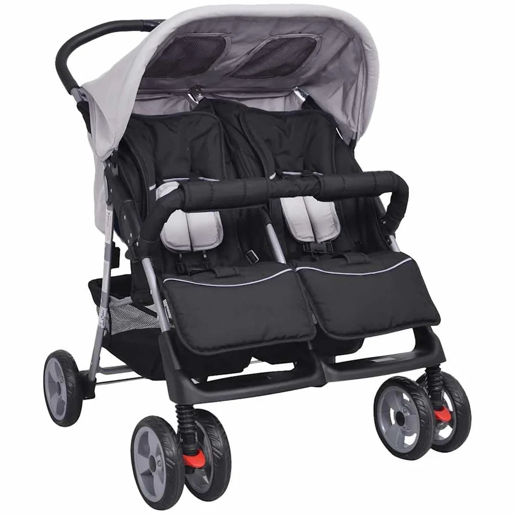 vidaXL Zwillingsbuggy Klappbar Kingderwagen Geschwisterwagen Zwillingswagen