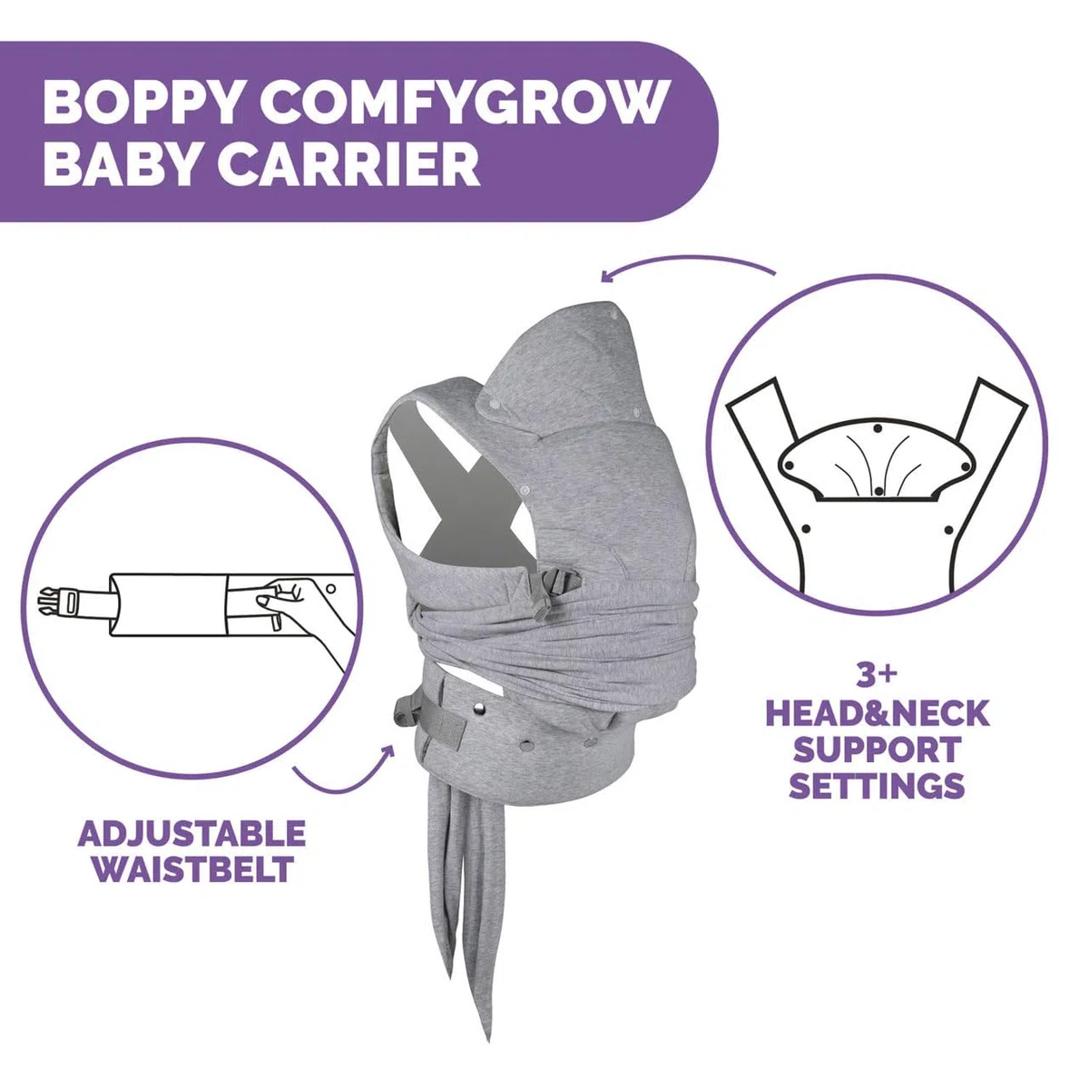 BOPPY COMFYGROW BABYTRAGE, LIGHT GREY