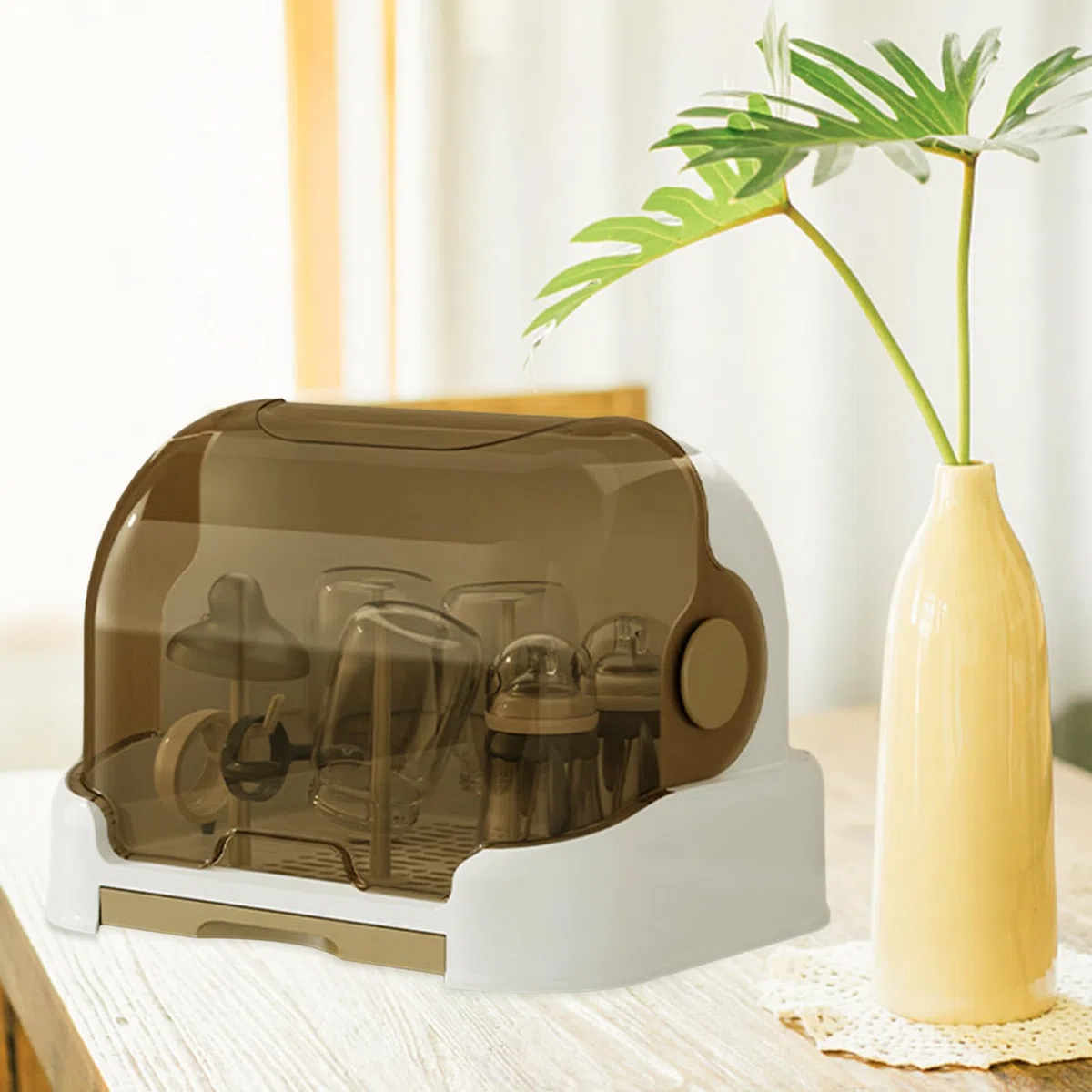 Abtropfgestell für Babyflaschen, Babyflaschenhalter mit abnehmbarer Abtropfschale, Babby Flaschen-Aufbewahrungsbox, langlebig, guter Abdichtungsschutz für Flaschen, Sauger, Tassen, Pumpe, Teile und
