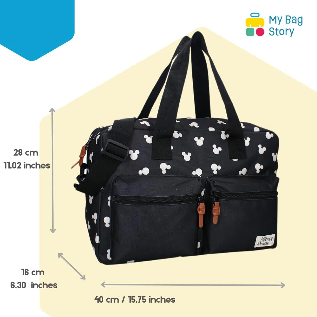 mybagstory - Wickeltasche mit großer Kapazität mit Wickelunterlage Micky Maus - Größe 40 cm - verstellbare Träger, Mickey Mouse - Schwarz, 40 cm x 28 cm x 16 cm
