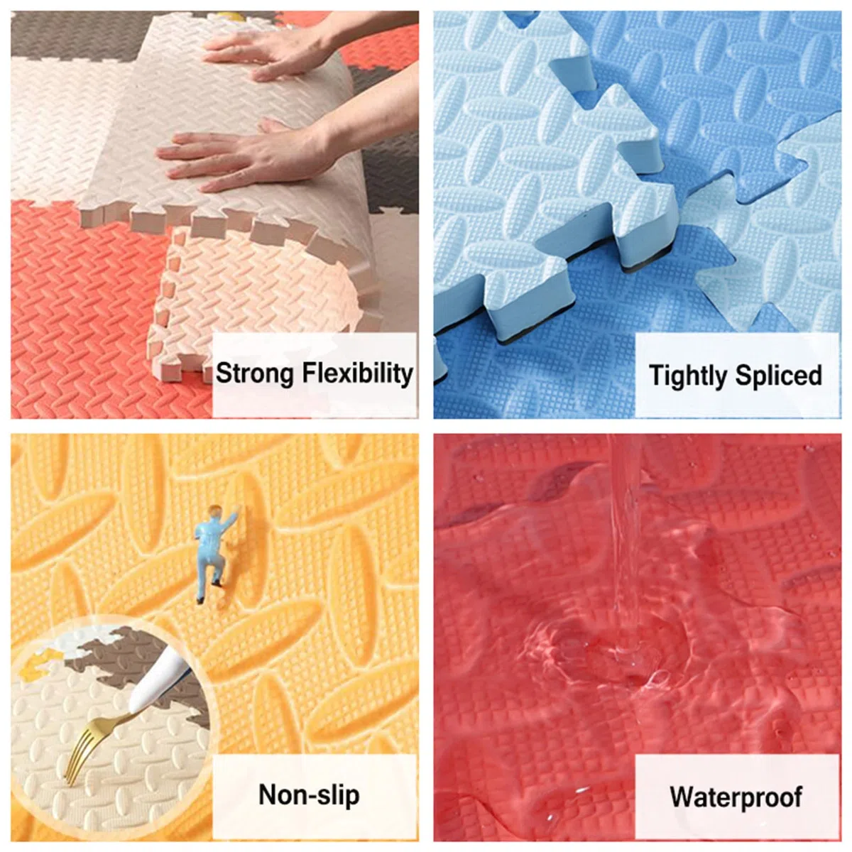 Baby spielmatte ineinandergreifende bodenmatte aus Schaumstoff wasserdicht und rutschfest Kinder Puzzlematten für drinnen oder draußen,Multifunktionsmatten,25x25x0.8cm,White+Black+Gray,24pcs