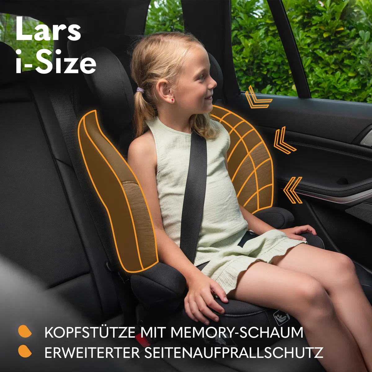 LIONELO LARS i-Size Kinderautositz 100–150 cm, Gruppe 2 3 | Seitenschutz 10 Grad, Kopfstützenverstellung, bequeme Armlehnen, abnehmbare Rückenlehne