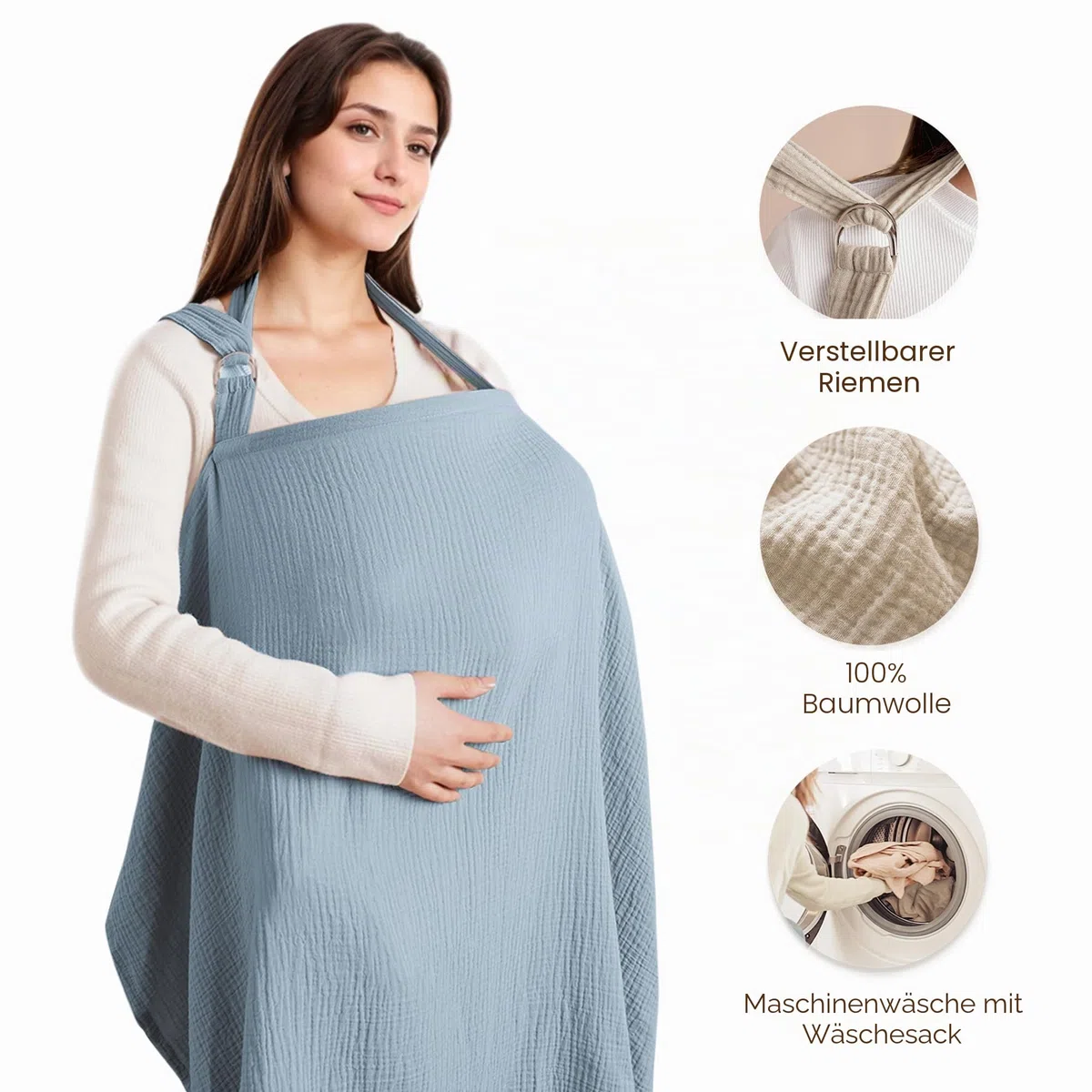Konssy Musselin-Abdeckung zum Stillen von Babys, atmungsaktiv, 100% Baumwolle, Stillbezug mit starrem Reifen für Mutter, Stillschürze, Mehrzweck-Autositz-Baldachin (Blue)