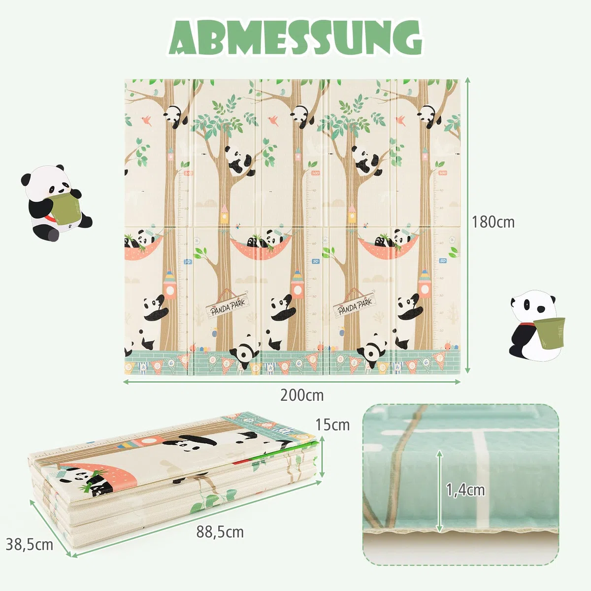 GOPLUS Baby Spielmatte doppelseitig, Krabbelnmatte faltbar, wasserabweisende und rutschfeste Spielmatte, aus ungiftig XPE, Babymatte für Innen- oder Außenbereich, Farbwahl, 200 x 180 x 1,4cm (Panda)