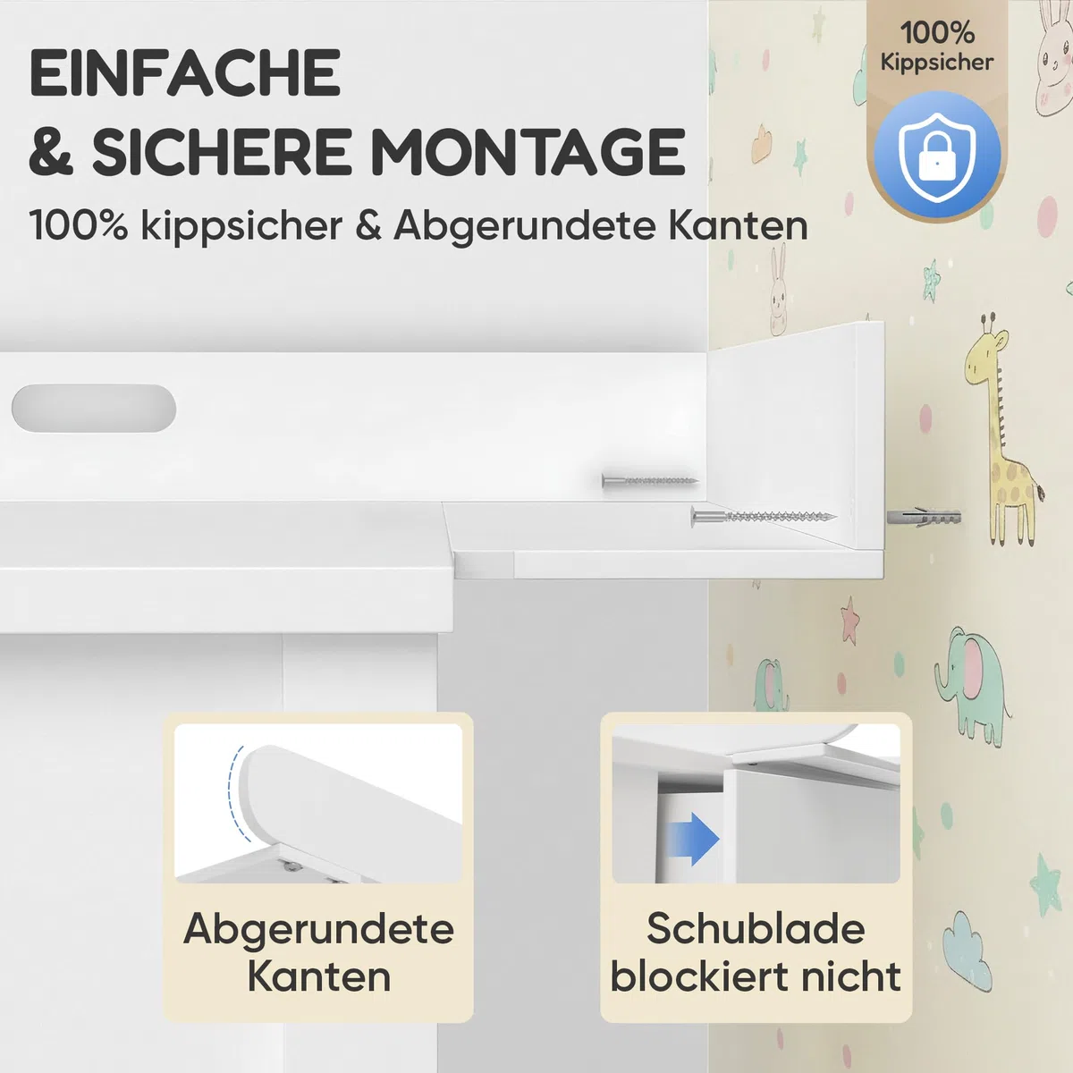 Heldenzimmer Wickelaufsatz Malm Kommode [80 & 160cm] ohne Lücke zur Wand - Für große und kleine Malm Kommoden