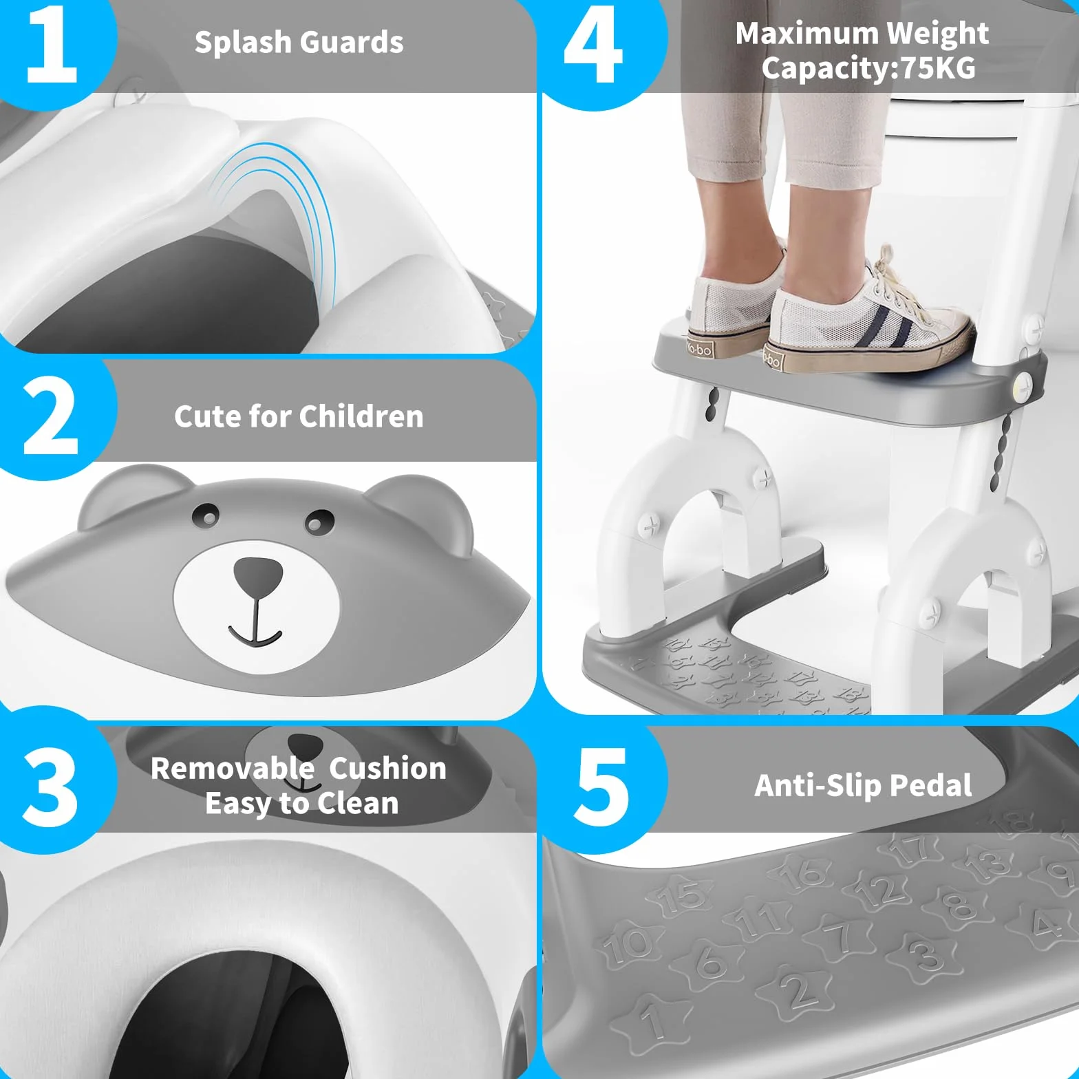 Toilettensitz Kinder mit Treppe, Upgraded WC Aufsatz für Kinder für Jungen und Mädchen, 2-in-1 Toilettentrainer mit Treppe, Höhenverstellbar Bequemer Sicherer Toilettensitze, Tritthocker für Kinder