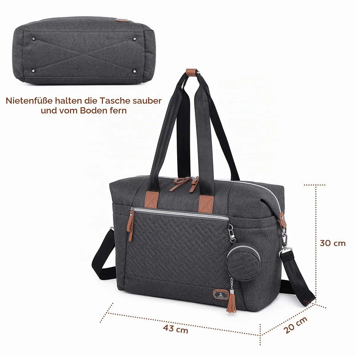 Dikaslon Wickeltasche mit Schnullertasche und Wickelunterlage, Große Reisewindeltasche für Mama und Papa, Multifunktions-Babytasche für Jungen und Mädchen (Dunkelgrau)