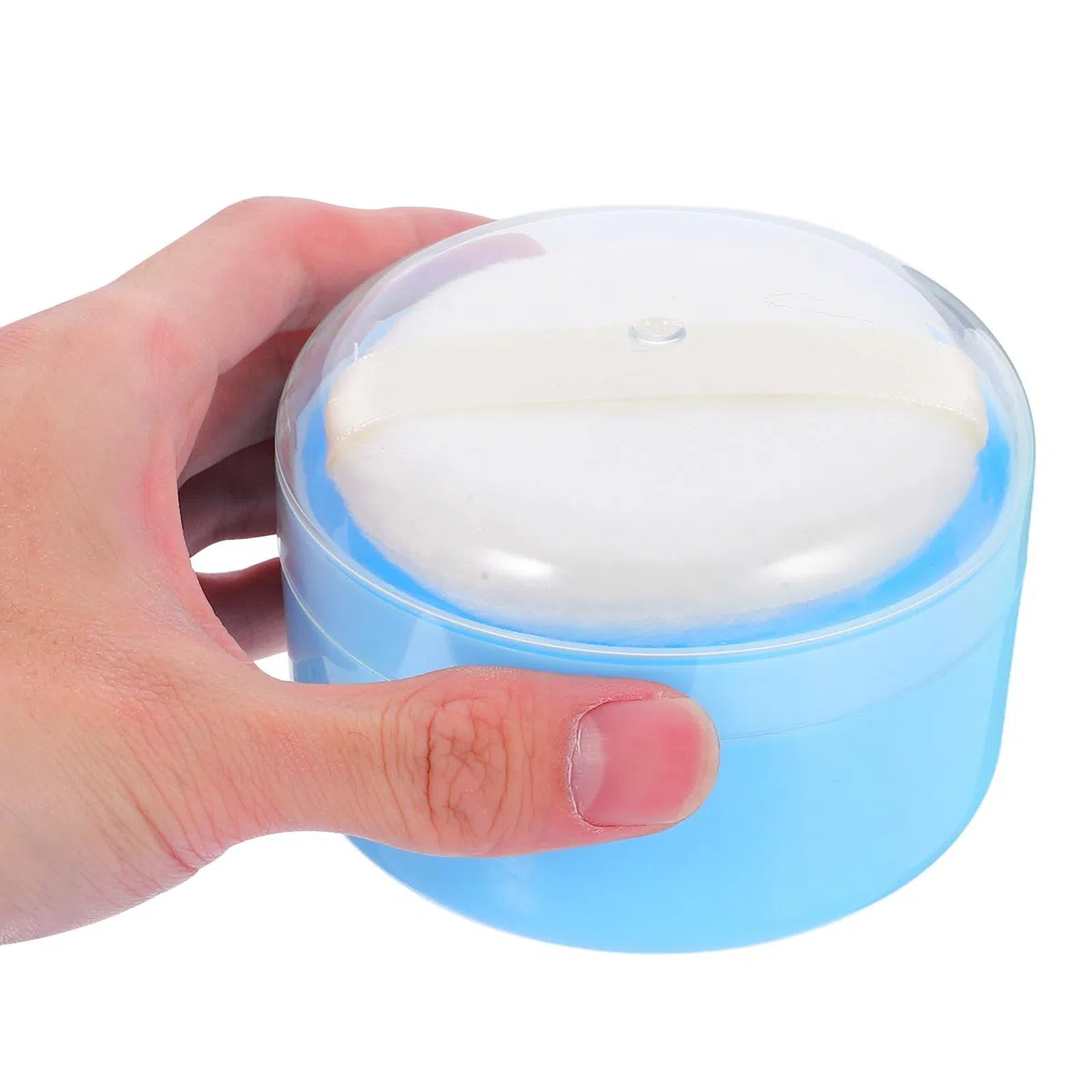 Tragbare Einhandbedienung mit Babypuderdose Aufbewahrungsbox Babypuder Puderquaste aus Kunststoff und Baumwolle Einfache Praktisches Design für Täglichen Gebrauch zu Hause