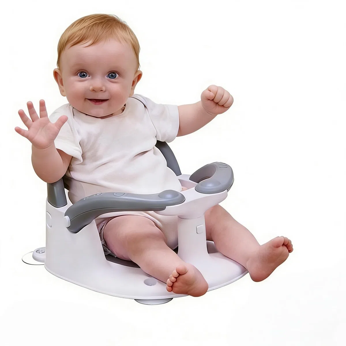 Baby-Badewannensitz für Babys ab 6 Monaten, sitzend, Baby-Badewannensitz mit Temperaturalarm und rutschfestem Kissen, Kleinkind-Badesitz für Badewanne (Baby-Badewannensitz, weiß)